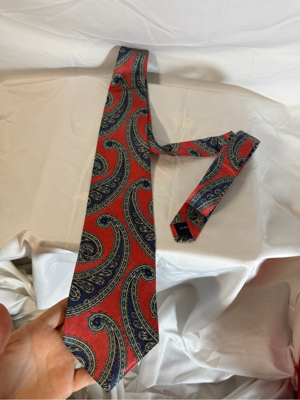 Stafford Red Paisley Tie with Navy Accents